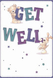 Brimming with warmth and playful optimism, this illustrated get well card captures a moment of lighthearted comfort beneath the bright skies of Chadwell Heath. Set against a soft, creamy white background, two endearing characters-a snuggly teddy bear and a bright-eyed, floppy-eared puppy-spring to life, joyfully holding up the colourful, three-dimensional letters of 'Get Well.' Their expressive faces, rounded shapes, and inviting furry textures create a sense of soothing, tactile comfort, much like the hug of a well-loved plush toy from a local childhood. Indigo and teal hues in the text stand out vibrantly, lifted by the subtle glow of scattered stars painted in shades of blue and purple. These whimsical starbursts shimmer across the composition, imparting both hope and celebration, reminiscent of the joyful spirit that fills Chadwell Heath on market days. The entire card radiates kindness and positivity, offering not only a thoughtful message but an emotional balm. It's a heartfelt way to reach out, especially when paired with a bouquet designed to deliver comfort and encouragement to a friend or family member recovering nearby.